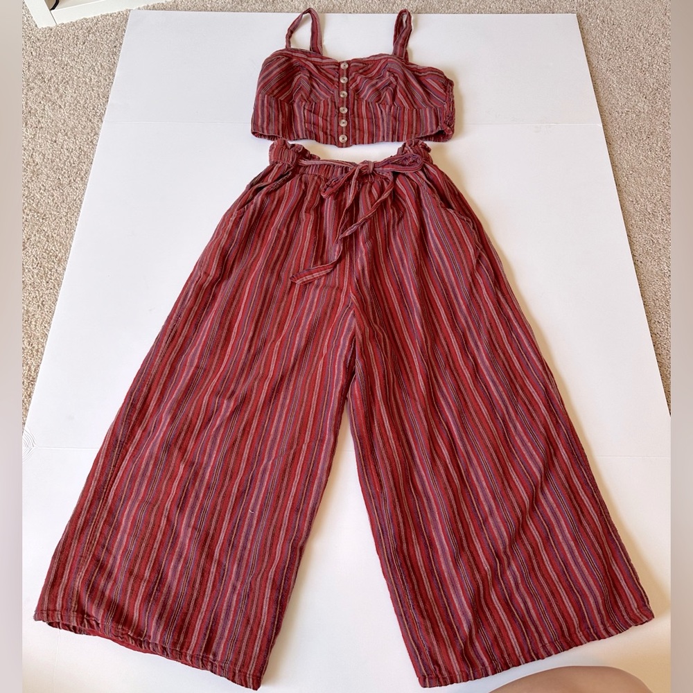 American Eagle Outfitters Red Striped Jumpsuit